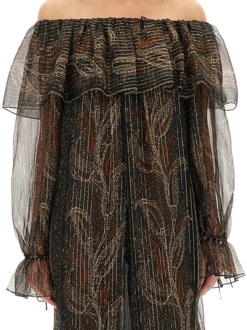 Saint Laurent Silk Lurex Creponne Dress Zwart