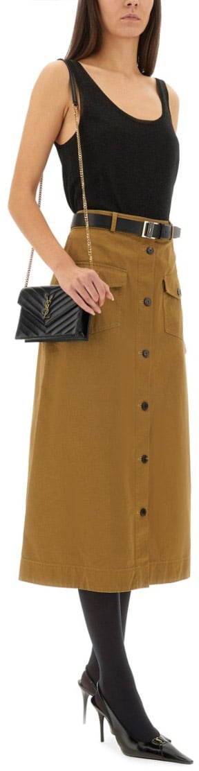 Saint Laurent Structured A-Line Midi Skirt Bruin
