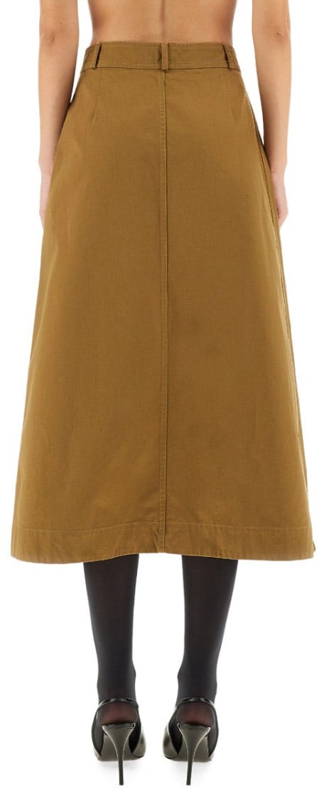 Saint Laurent Structured A-Line Midi Skirt Bruin