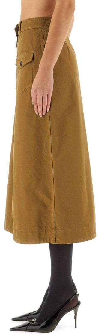 Saint Laurent Structured A-Line Midi Skirt Bruin