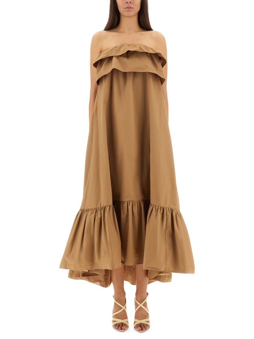 Saint Laurent Cotton Twill Ruffle Dress Bruin