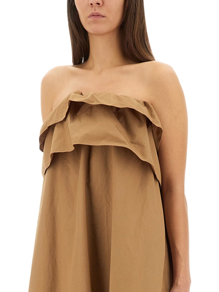 Saint Laurent Cotton Twill Ruffle Dress Bruin