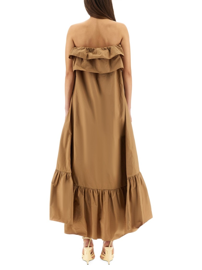 Saint Laurent Cotton Twill Ruffle Dress Bruin