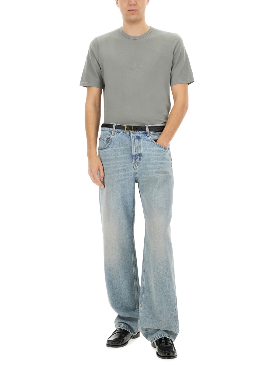 Saint Laurent Greyish-Green Cotton Relaxed T-Shirt Grijs