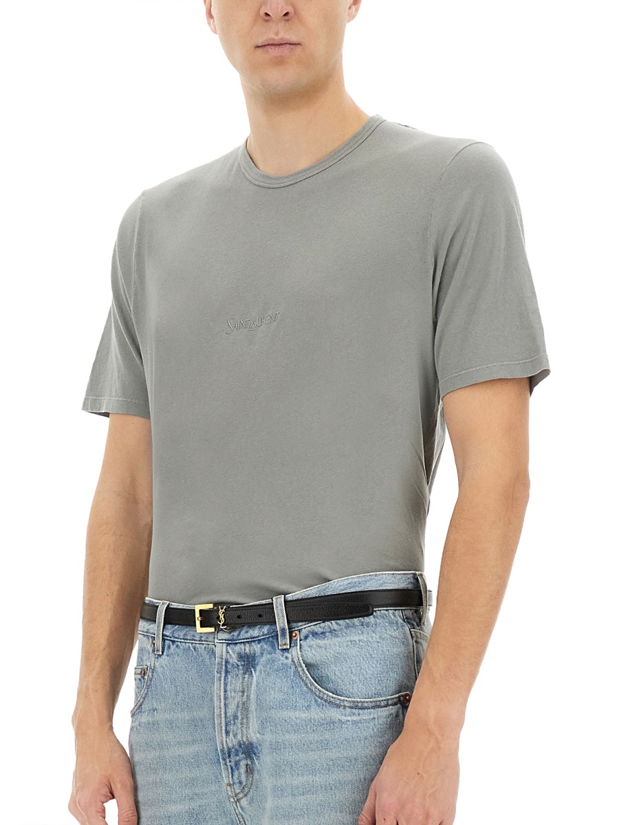 Saint Laurent Greyish-Green Cotton Relaxed T-Shirt Grijs