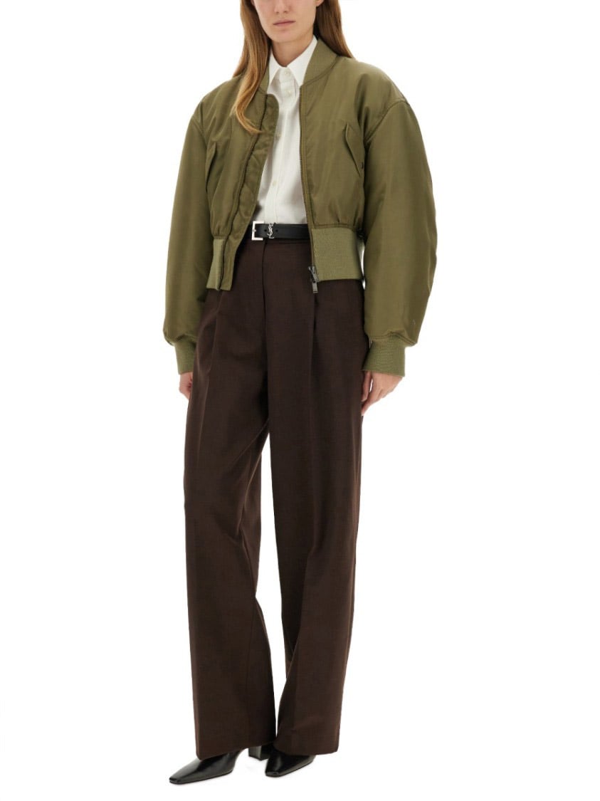 Saint Laurent Cropped Voluminous Nylon Bomber Jacket Bruin