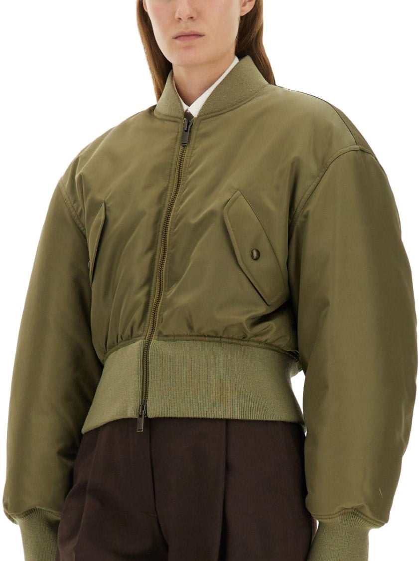 Saint Laurent Cropped Voluminous Nylon Bomber Jacket Bruin
