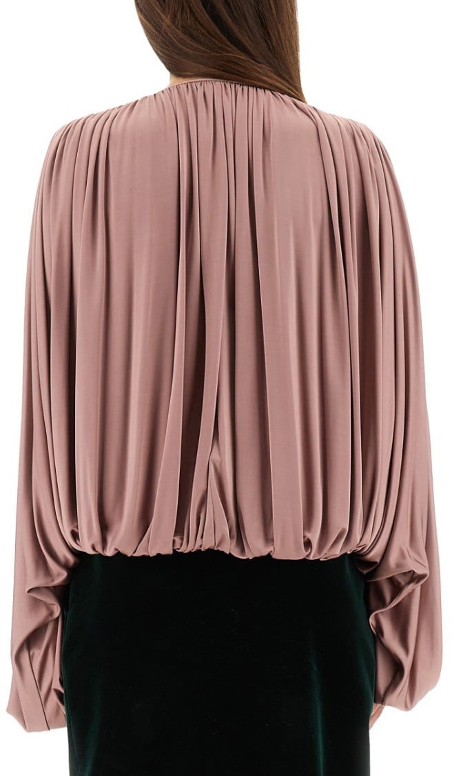 Saint Laurent Fluid Knit Blouse With Gathered Pleats Zwart
