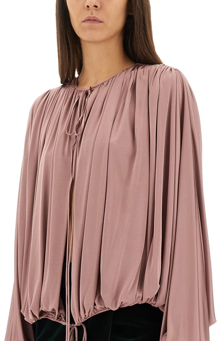 Saint Laurent Fluid Knit Blouse With Gathered Pleats Zwart