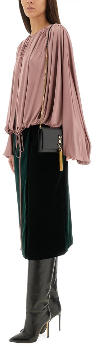 Saint Laurent Fluid Knit Blouse With Gathered Pleats Zwart