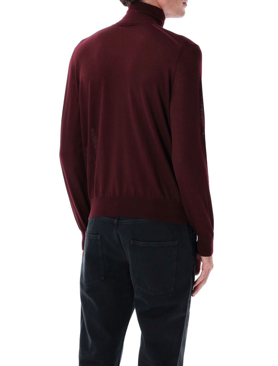 Saint Laurent High Neck Fine Knit Burgundy Sweater Zwart