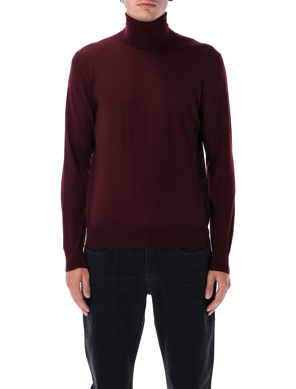 Saint Laurent High Neck Fine Knit Burgundy Sweater Zwart