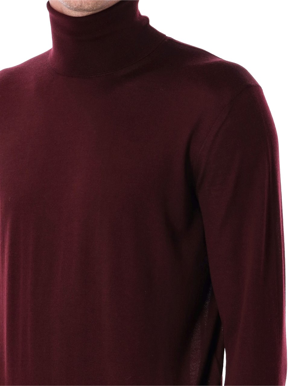 Saint Laurent High Neck Fine Knit Burgundy Sweater Zwart