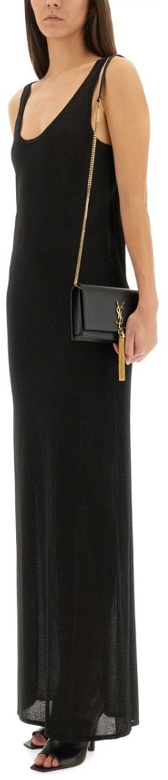 Saint Laurent Floor-Length Lurex Knit Dress Zwart