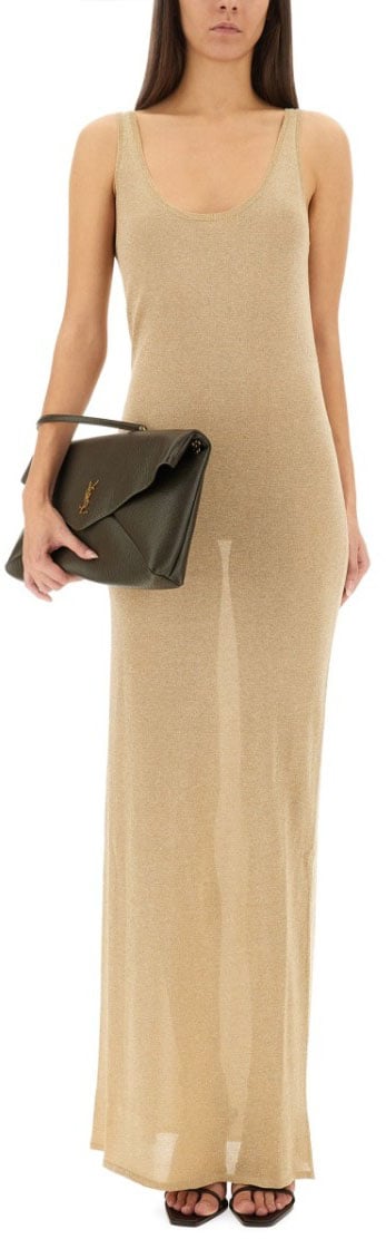 Saint Laurent Lurex Long Maxi Dress Bruin