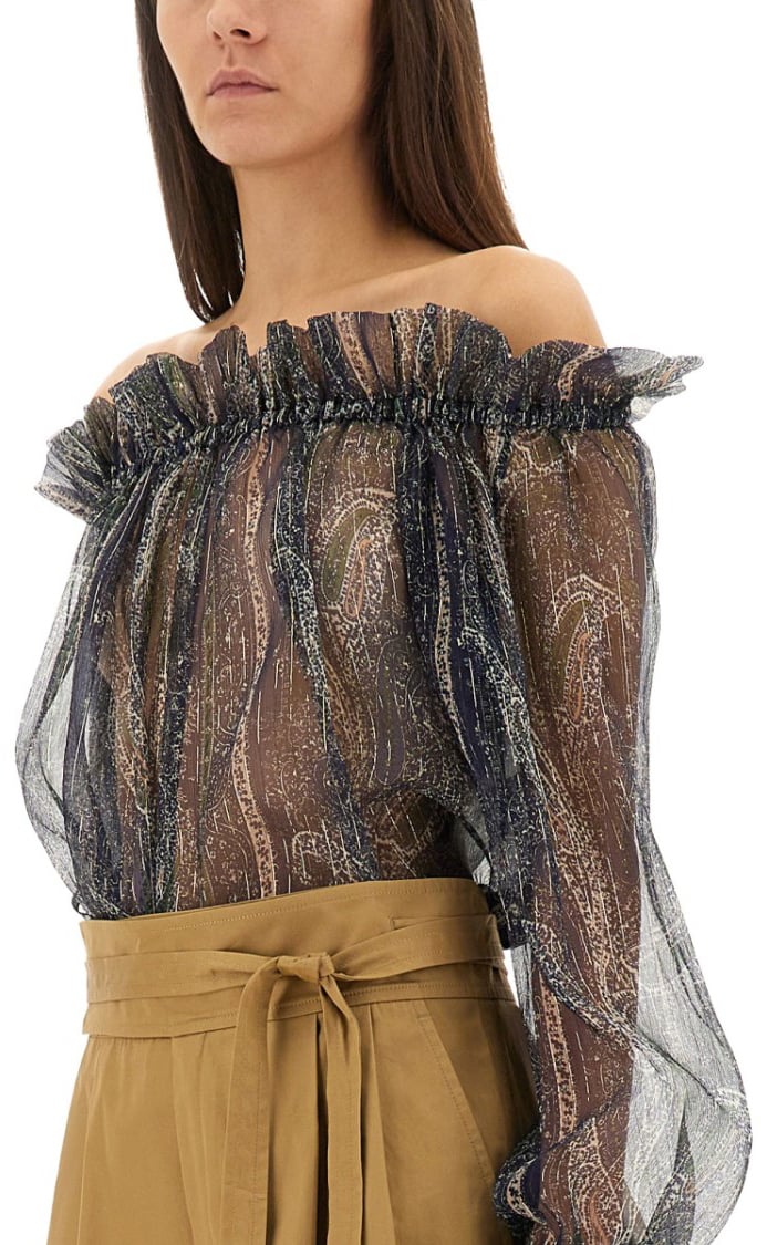 Saint Laurent Lurex Silk Creponne Top Grijs
