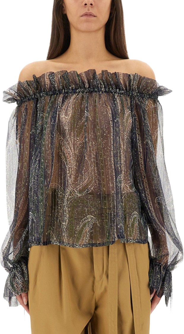 Saint Laurent Lurex Silk Creponne Top Grijs