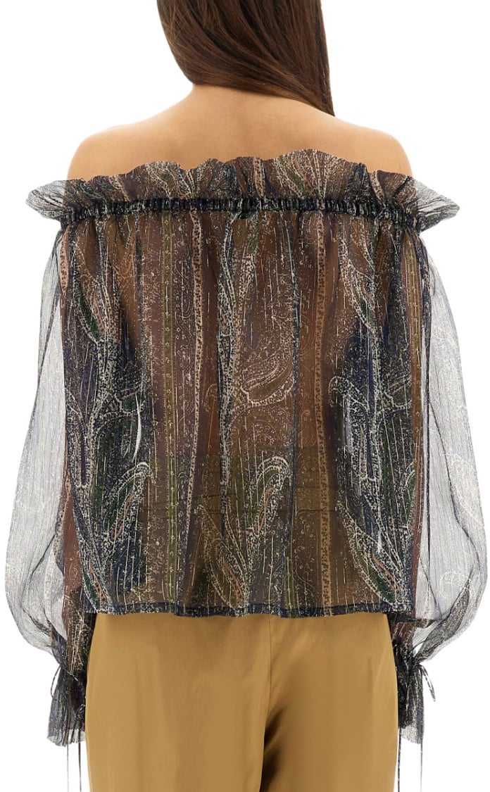 Saint Laurent Lurex Silk Creponne Top Grijs