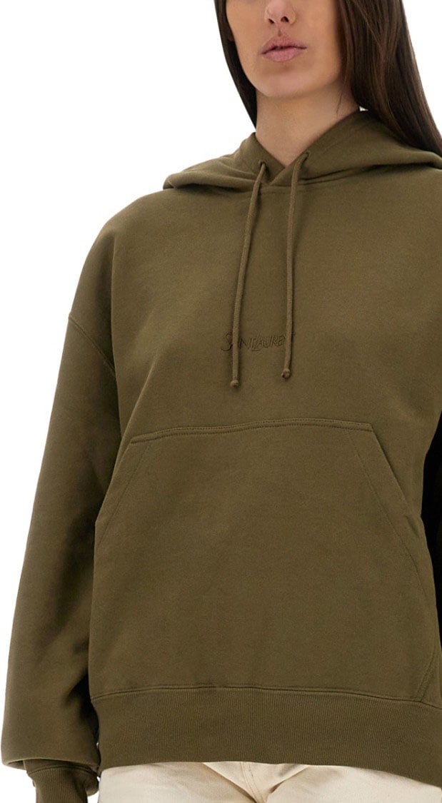Saint Laurent Hooded Sweatshirt With Logo Detailing Grijs