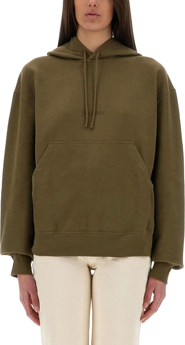 Saint Laurent Hooded Sweatshirt With Logo Detailing Grijs