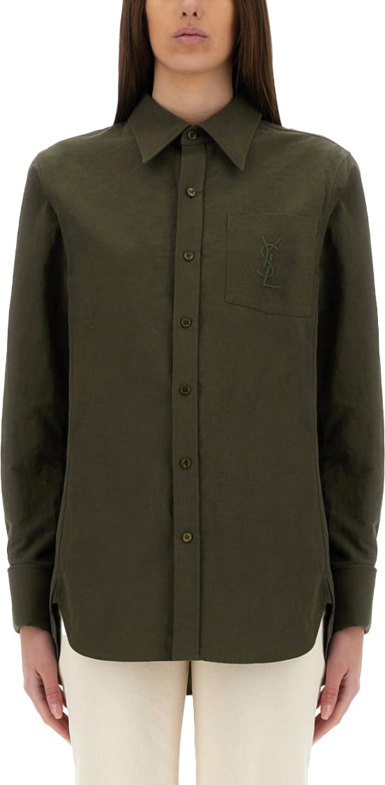 Saint Laurent Linen And Cotton "Cassandre" Shirt Zwart