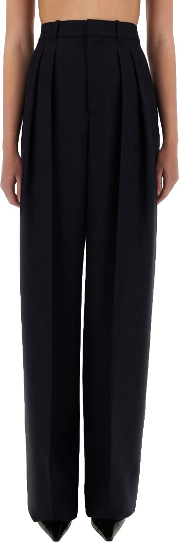 Saint Laurent Wide-Leg Pants In Grain De Poudre Zwart
