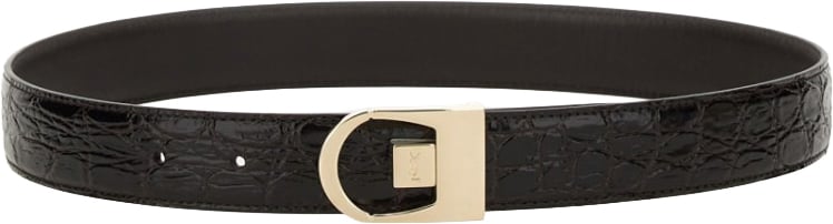 Saint Laurent Reversible Crocodile-Patterned Calf Leather Belt Zwart