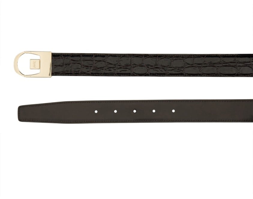 Saint Laurent Reversible Crocodile-Patterned Calf Leather Belt Zwart