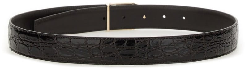 Saint Laurent Reversible Crocodile-Patterned Calf Leather Belt Zwart