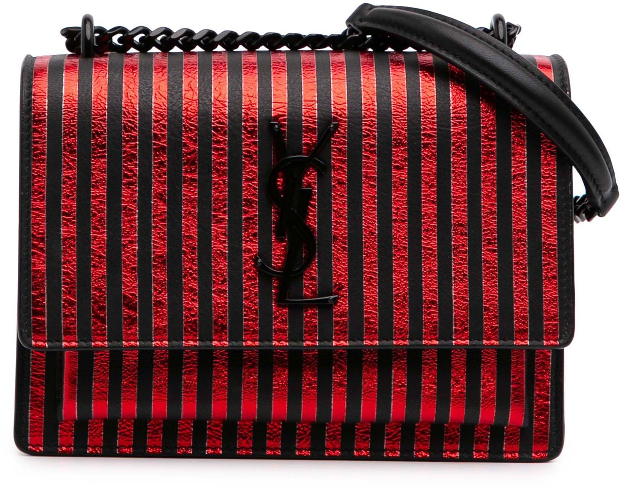Saint Laurent Small Metallic Striped Canvas Monogram Sunset Crossbody Rood