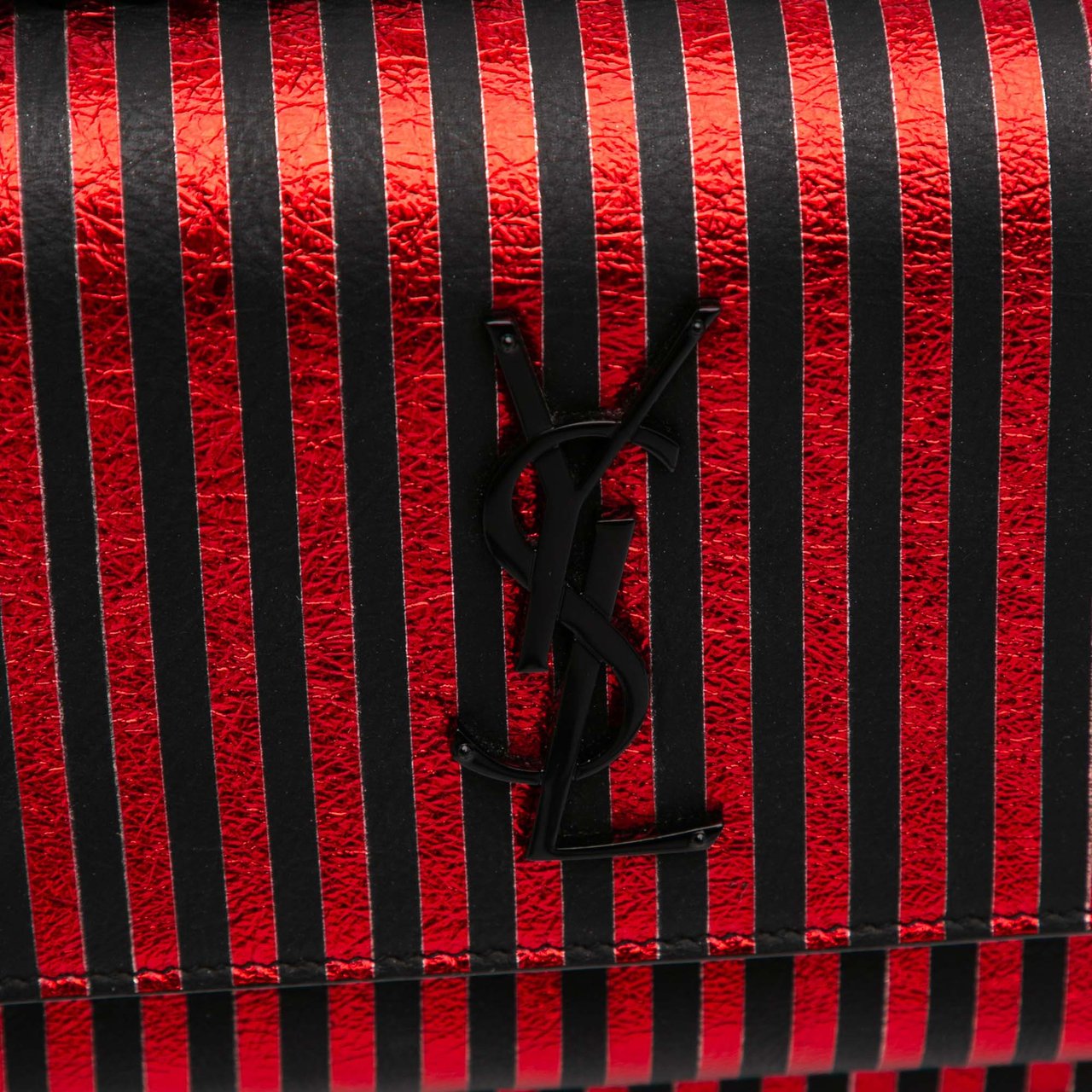 Saint Laurent Small Metallic Striped Canvas Monogram Sunset Crossbody Rood