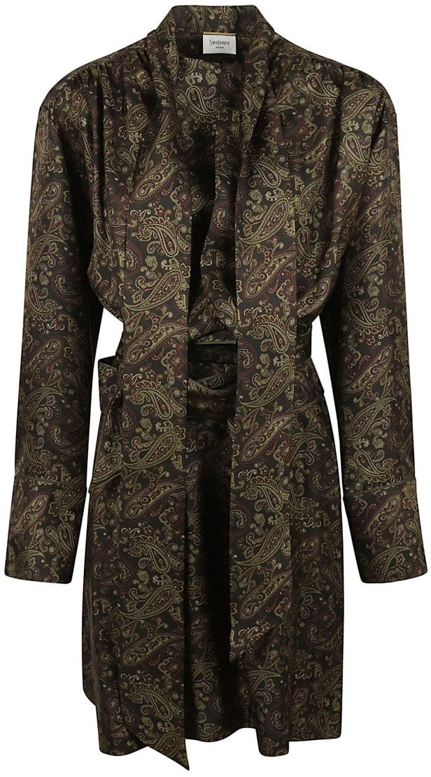 Saint Laurent Silk Paisley Sweater With Belted Waist Divers