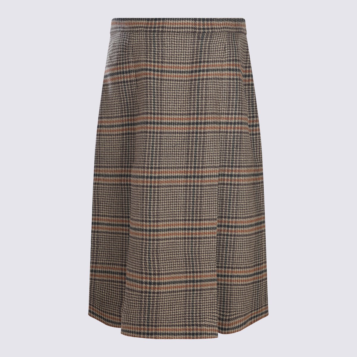 Saint Laurent Plaid Midi Skirt With Front Pleats And Fitted Waistband Grijs