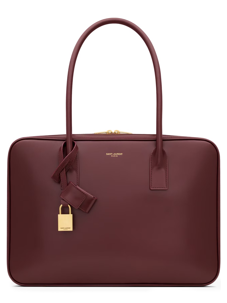 Saint Laurent Burgundy Sac De Jour Lamb Leather Tote Bag Zwart