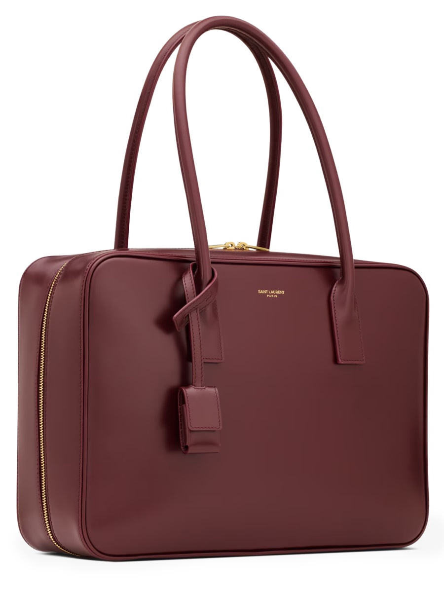 Saint Laurent Burgundy Sac De Jour Lamb Leather Tote Bag Zwart
