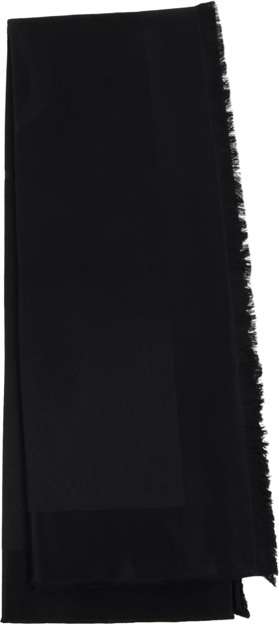 Saint Laurent Solid Black Fringed Lightweight Scarf Zwart