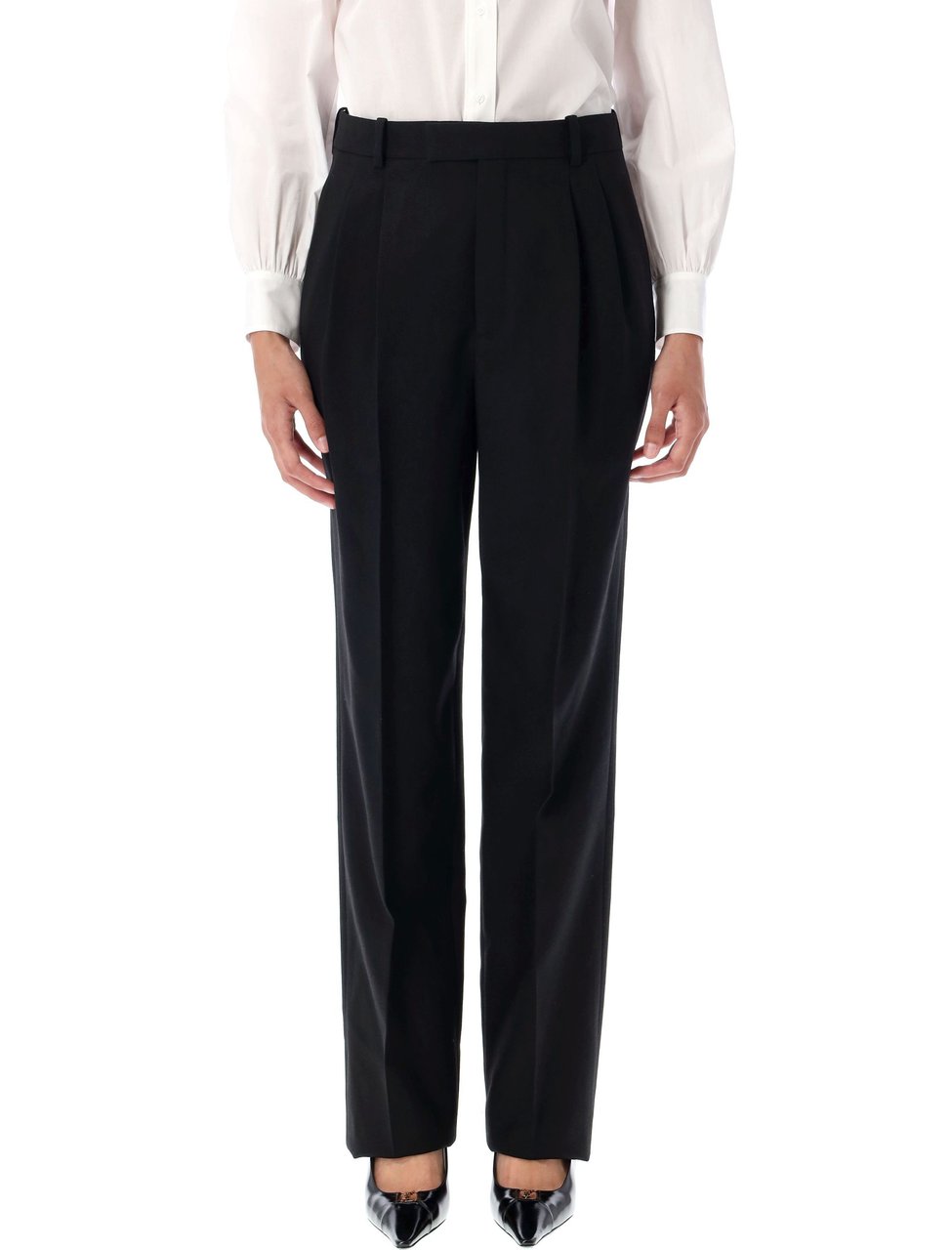 Saint Laurent Formal Tailored High Waisted Black Pants Zwart