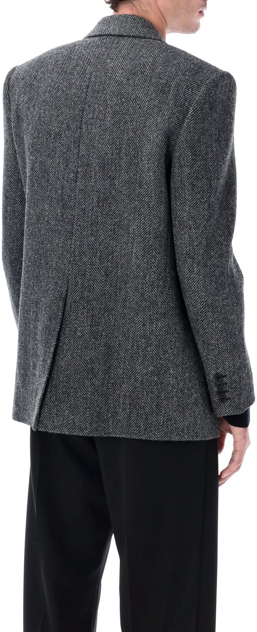 Saint Laurent Saint Laurent oversized single-breasted Herringbone wool jacket Zwart