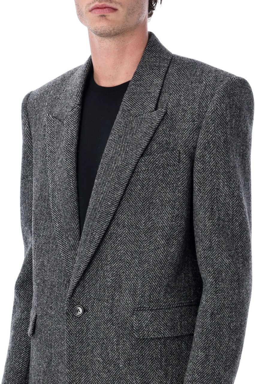 Saint Laurent Saint Laurent oversized single-breasted Herringbone wool jacket Zwart