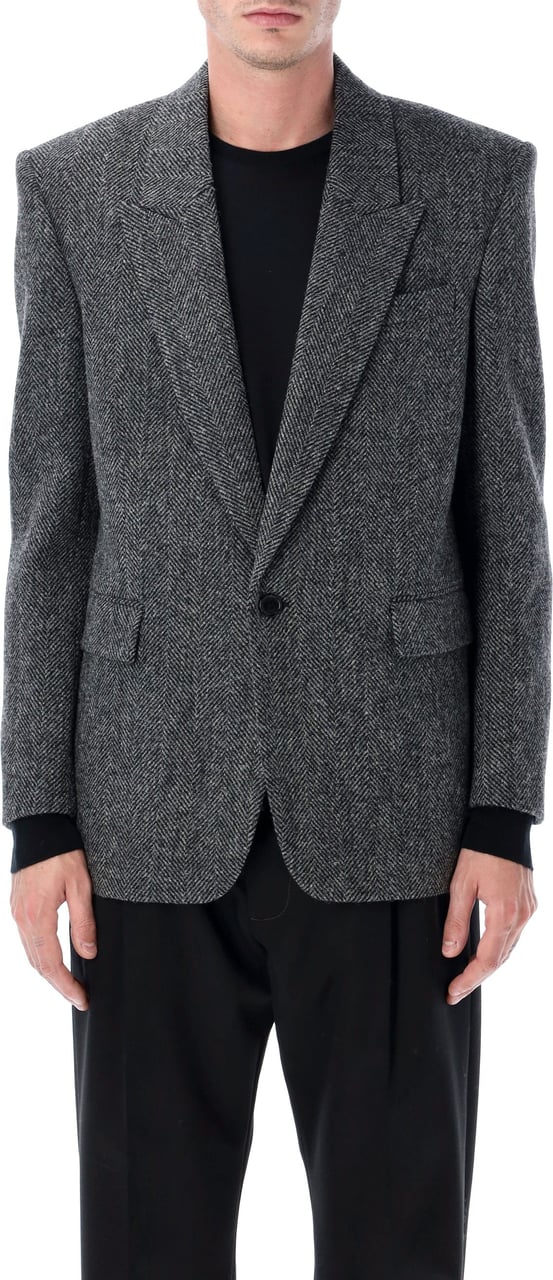 Saint Laurent Saint Laurent oversized single-breasted Herringbone wool jacket Zwart