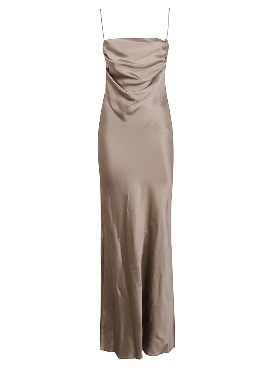Saint Laurent Silk Midi Dress with Cowl Neckline and Spaghetti Straps Roze