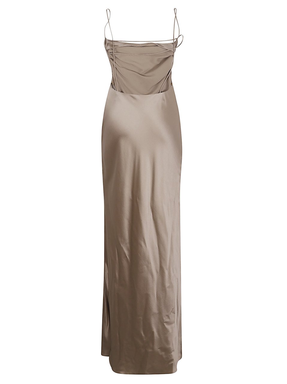 Saint Laurent Silk Midi Dress with Cowl Neckline and Spaghetti Straps Roze