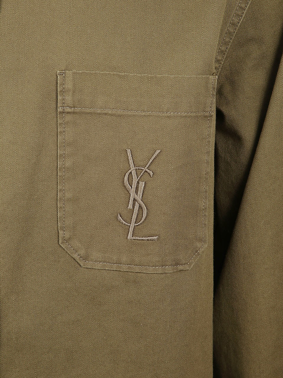Saint Laurent Brown Cotton-Linen Blend Overshirt With Cassandre Embroidery Bruin