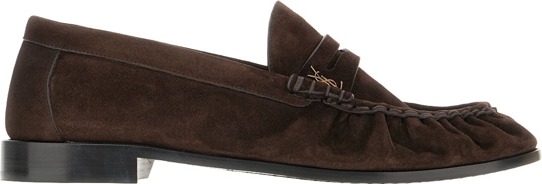 Saint Laurent Dark brown suede loafers Bruin