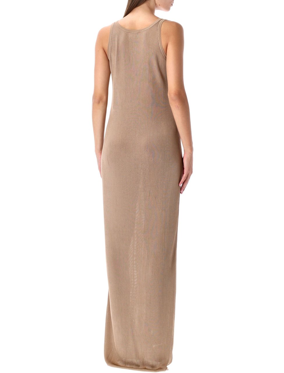 Saint Laurent Tank Floor Length Ribbed Dress Roze
