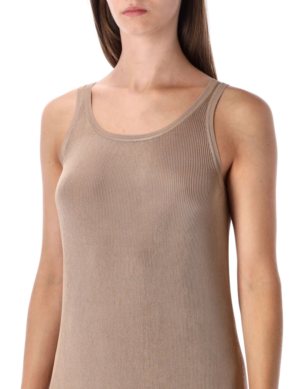 Saint Laurent Tank Floor Length Ribbed Dress Roze