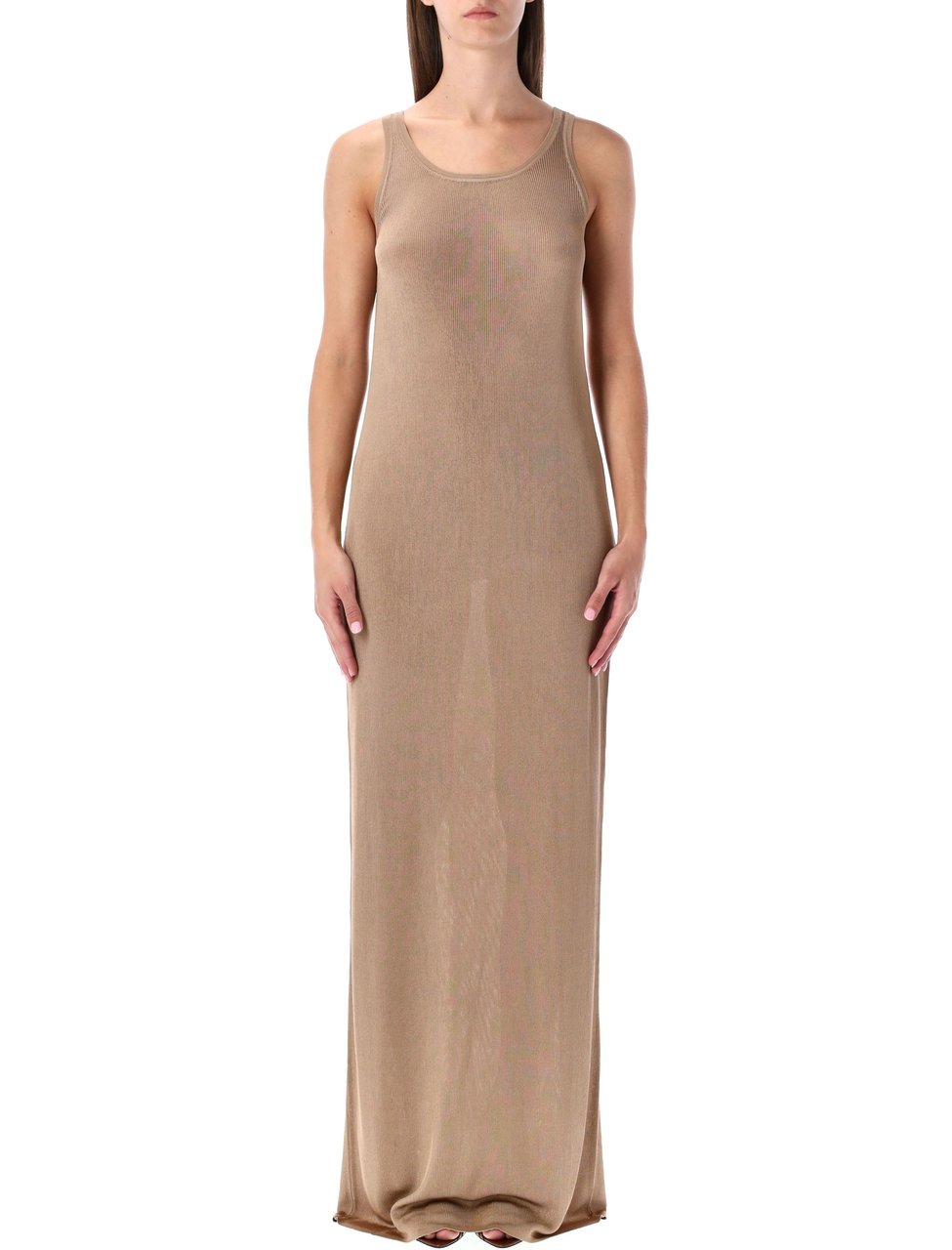 Saint Laurent Tank Floor Length Ribbed Dress Roze