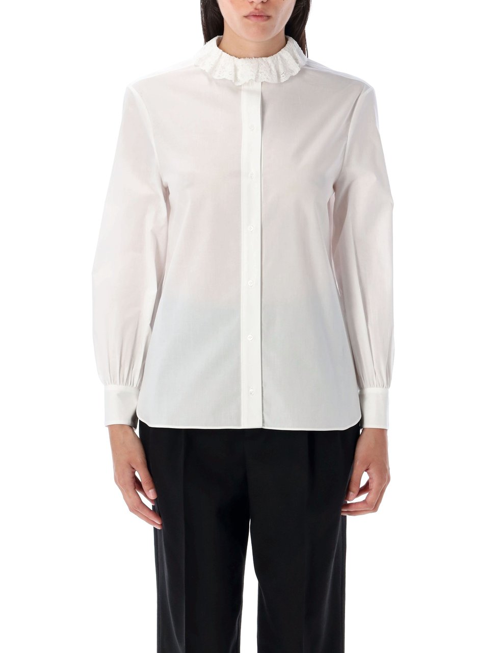 Saint Laurent Riffle Neck Ruffle White Button Shirt Wit