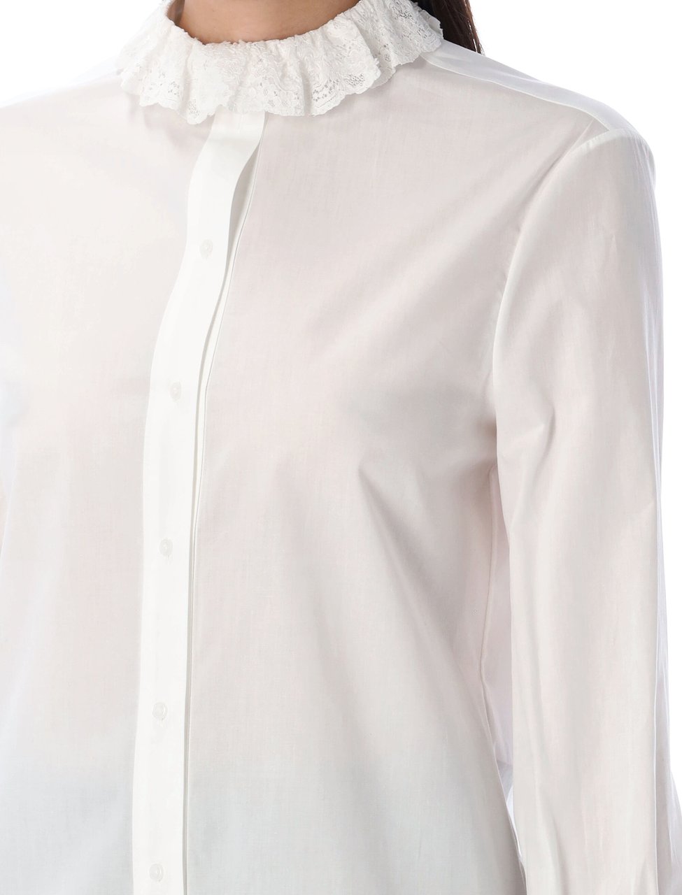 Saint Laurent Riffle Neck Ruffle White Button Shirt Wit