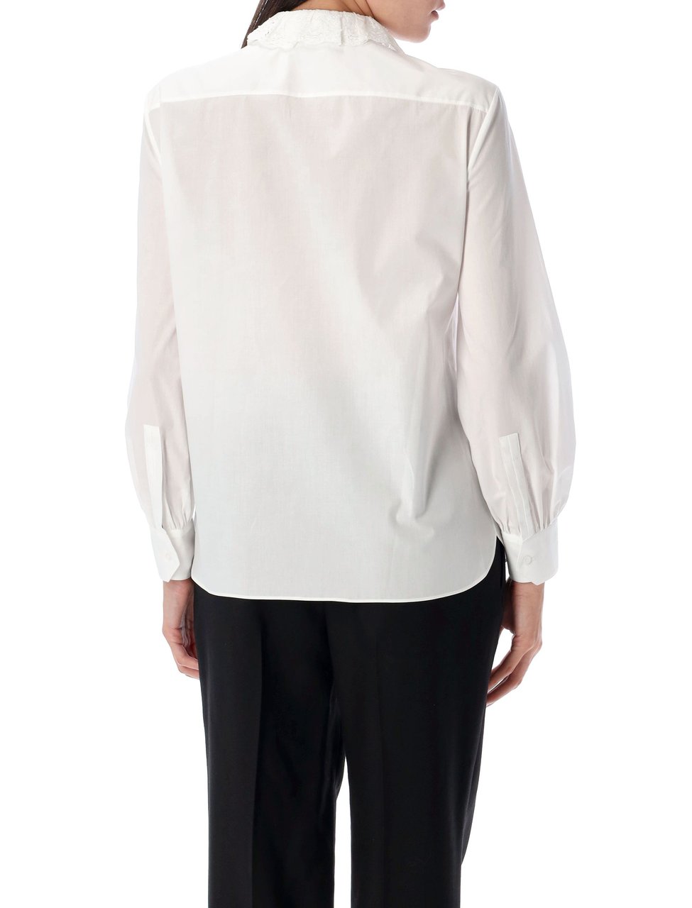 Saint Laurent Riffle Neck Ruffle White Button Shirt Wit